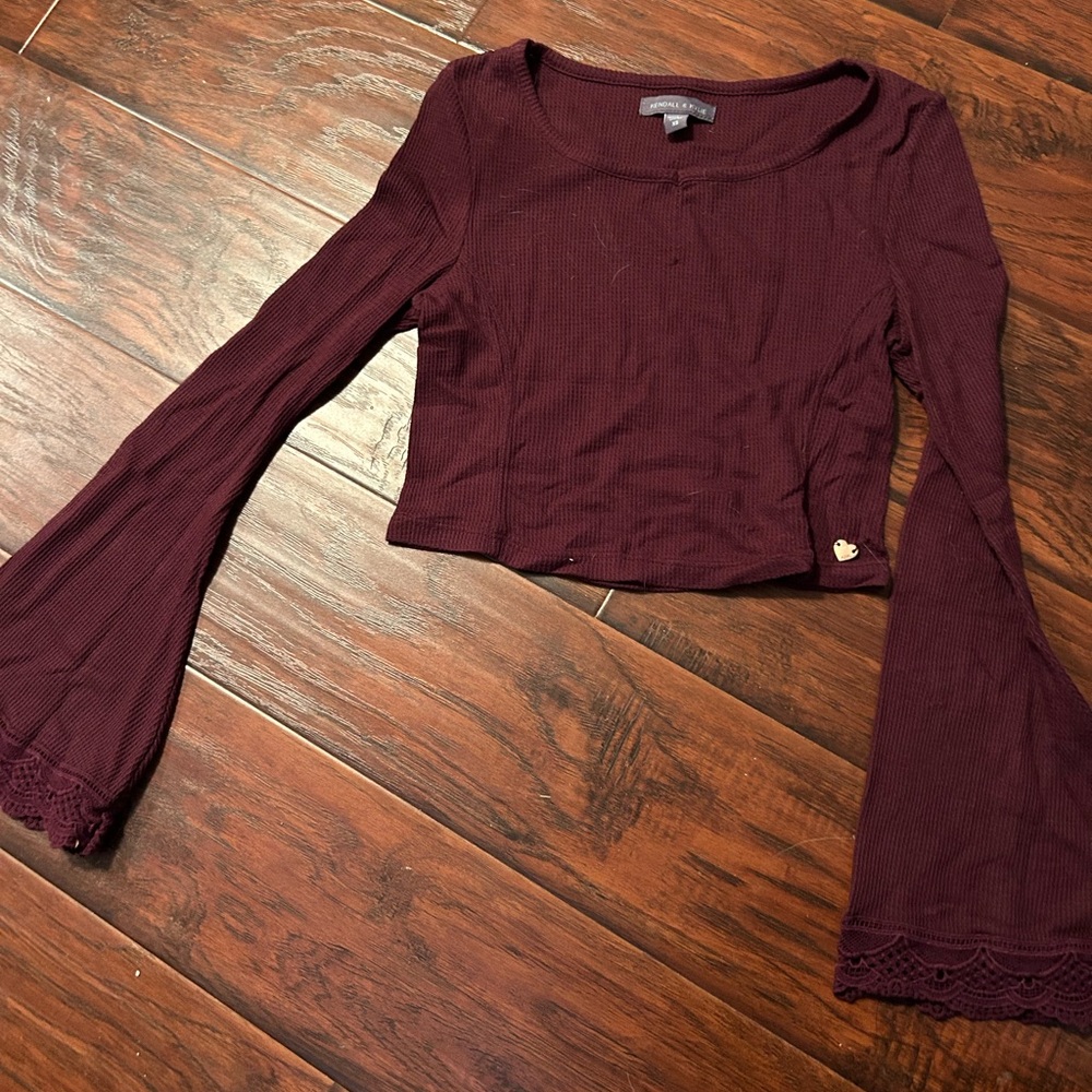 Kendall & Kylie Maroon Bell Sleeve Crop Blouse
